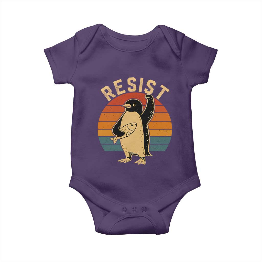 Funny Penguin Resist Baby Onesie Against Tariffs Retro Vintage TS02 Purple Print Your Wear