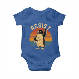 Funny Penguin Resist Baby Onesie Against Tariffs Retro Vintage TS02 Royal Blue Print Your Wear