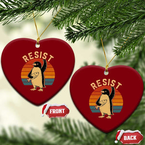 Funny Penguin Resist Ceramic Ornament Against Tariffs Retro Vintage TS02 Print Your Wear