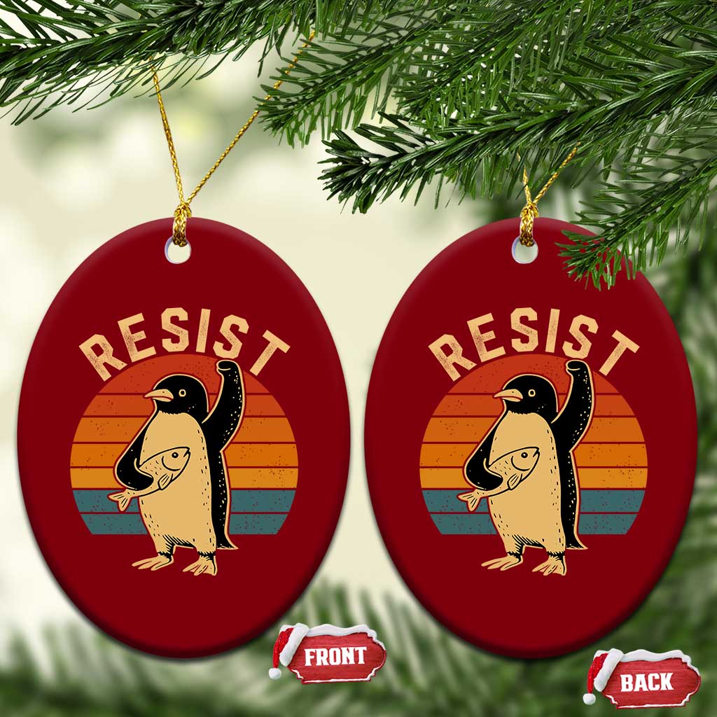 Funny Penguin Resist Ceramic Ornament Against Tariffs Retro Vintage TS02 Print Your Wear