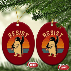 Funny Penguin Resist Ceramic Ornament Against Tariffs Retro Vintage TS02 Print Your Wear