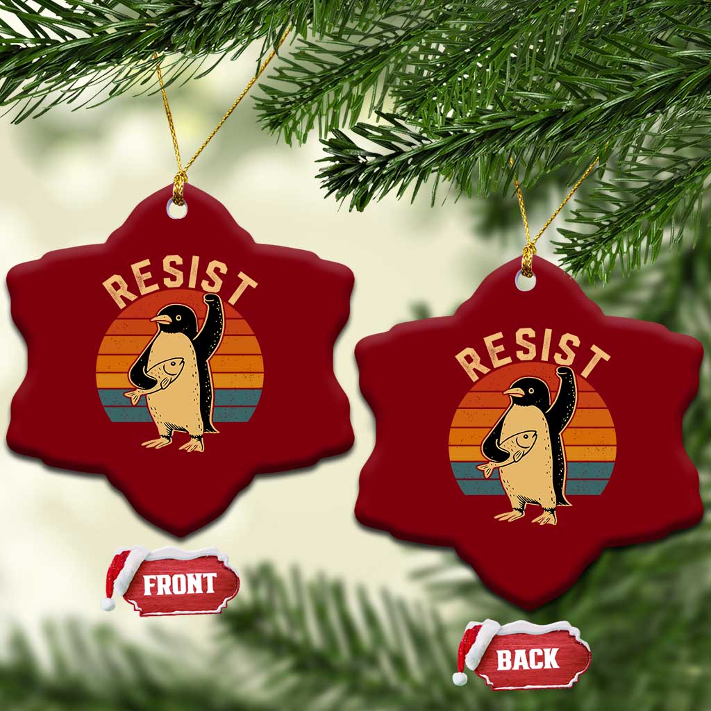 Funny Penguin Resist Ceramic Ornament Against Tariffs Retro Vintage TS02 Print Your Wear