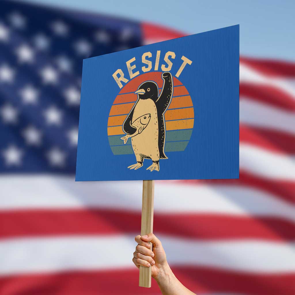 Funny Penguin Resist Protest Sign Against Tariffs Retro Vintage TS02 Horizontal 18