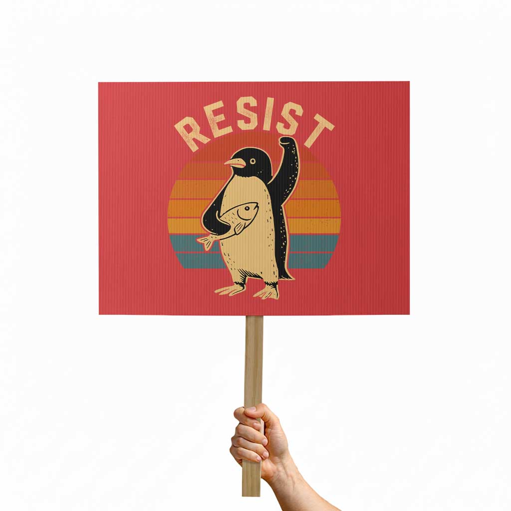 Funny Penguin Resist Protest Sign Against Tariffs Retro Vintage TS02 Horizontal 18" × 24" Red Print Your Wear