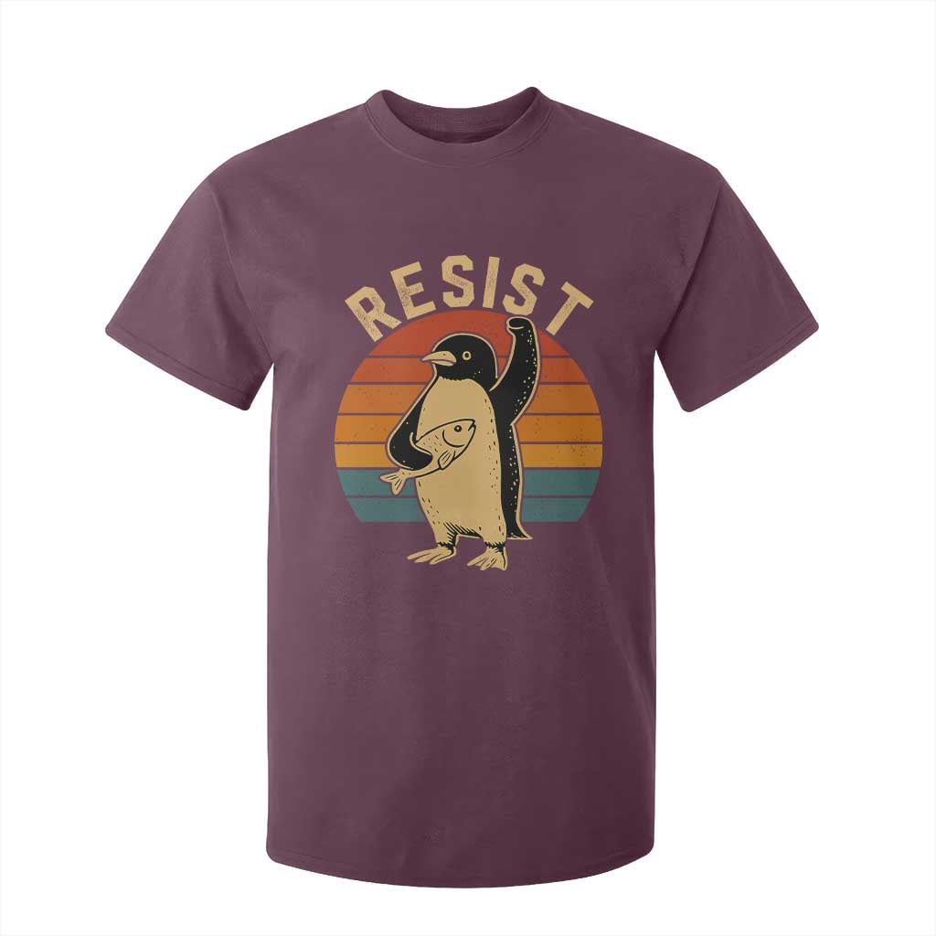 Funny Penguin Resist T Shirt For Kid Against Tariffs Retro Vintage TS02 Maroon Print Your Wear