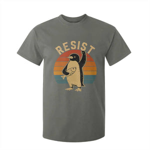 Funny Penguin Resist T Shirt For Kid Against Tariffs Retro Vintage TS02 Military Green Print Your Wear