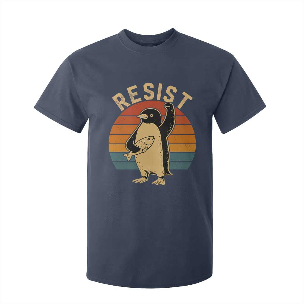 Funny Penguin Resist T Shirt For Kid Against Tariffs Retro Vintage TS02 Navy Print Your Wear