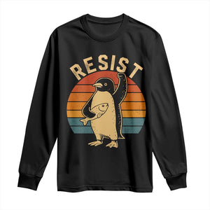 Funny Penguin Resist Long Sleeve Shirt Against Tariffs Retro Vintage TS02 Black Print Your Wear