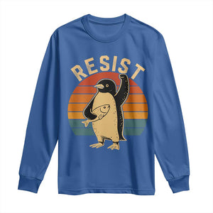 Funny Penguin Resist Long Sleeve Shirt Against Tariffs Retro Vintage TS02 Royal Blue Print Your Wear