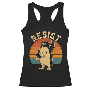 Funny Penguin Resist Racerback Tank Top Against Tariffs Retro Vintage TS02 Black Print Your Wear