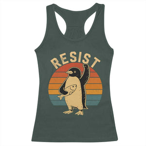 Funny Penguin Resist Racerback Tank Top Against Tariffs Retro Vintage TS02 Dark Forest Green Print Your Wear