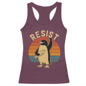 Funny Penguin Resist Racerback Tank Top Against Tariffs Retro Vintage TS02 Maroon Print Your Wear