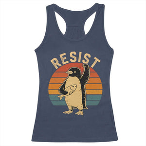 Funny Penguin Resist Racerback Tank Top Against Tariffs Retro Vintage TS02 Navy Print Your Wear