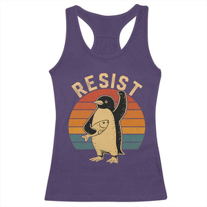 Funny Penguin Resist Racerback Tank Top Against Tariffs Retro Vintage TS02 Purple Print Your Wear