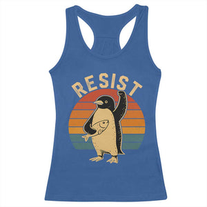 Funny Penguin Resist Racerback Tank Top Against Tariffs Retro Vintage TS02 Royal Blue Print Your Wear