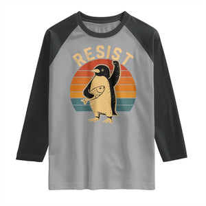Funny Penguin Resist Raglan Shirt Against Tariffs Retro Vintage TS02 Sport Gray Black Print Your Wear