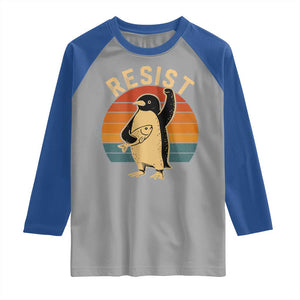 Funny Penguin Resist Raglan Shirt Against Tariffs Retro Vintage TS02 Sport Gray Royal Print Your Wear