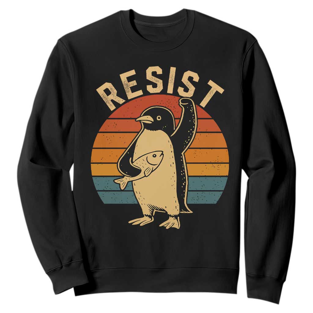 Funny Penguin Resist Sweatshirt Against Tariffs Retro Vintage TS02 Black Print Your Wear