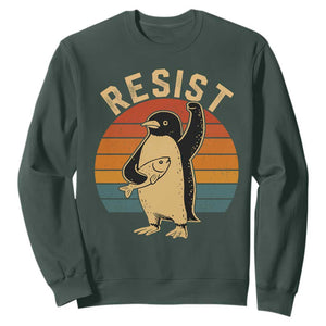 Funny Penguin Resist Sweatshirt Against Tariffs Retro Vintage TS02 Dark Forest Green Print Your Wear