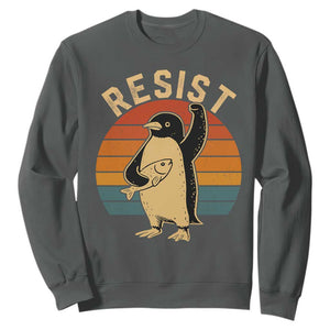 Funny Penguin Resist Sweatshirt Against Tariffs Retro Vintage TS02 Dark Heather Print Your Wear