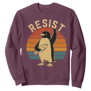 Funny Penguin Resist Sweatshirt Against Tariffs Retro Vintage TS02 Maroon Print Your Wear