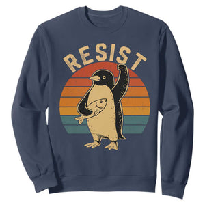 Funny Penguin Resist Sweatshirt Against Tariffs Retro Vintage TS02 Navy Print Your Wear