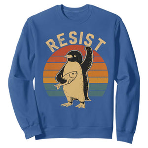 Funny Penguin Resist Sweatshirt Against Tariffs Retro Vintage TS02 Royal Blue Print Your Wear