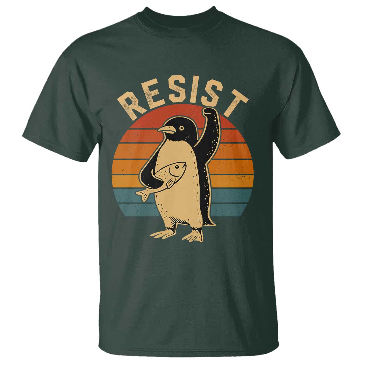 Funny Penguin Resist T Shirt Against Tariffs Retro Vintage TS02 Dark Forest Green Print Your Wear