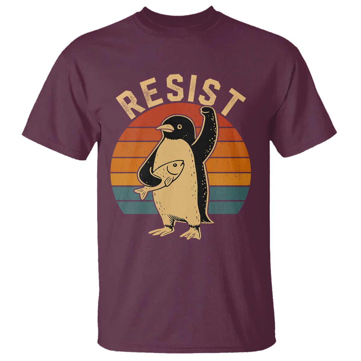 Funny Penguin Resist T Shirt Against Tariffs Retro Vintage TS02 Maroon Print Your Wear