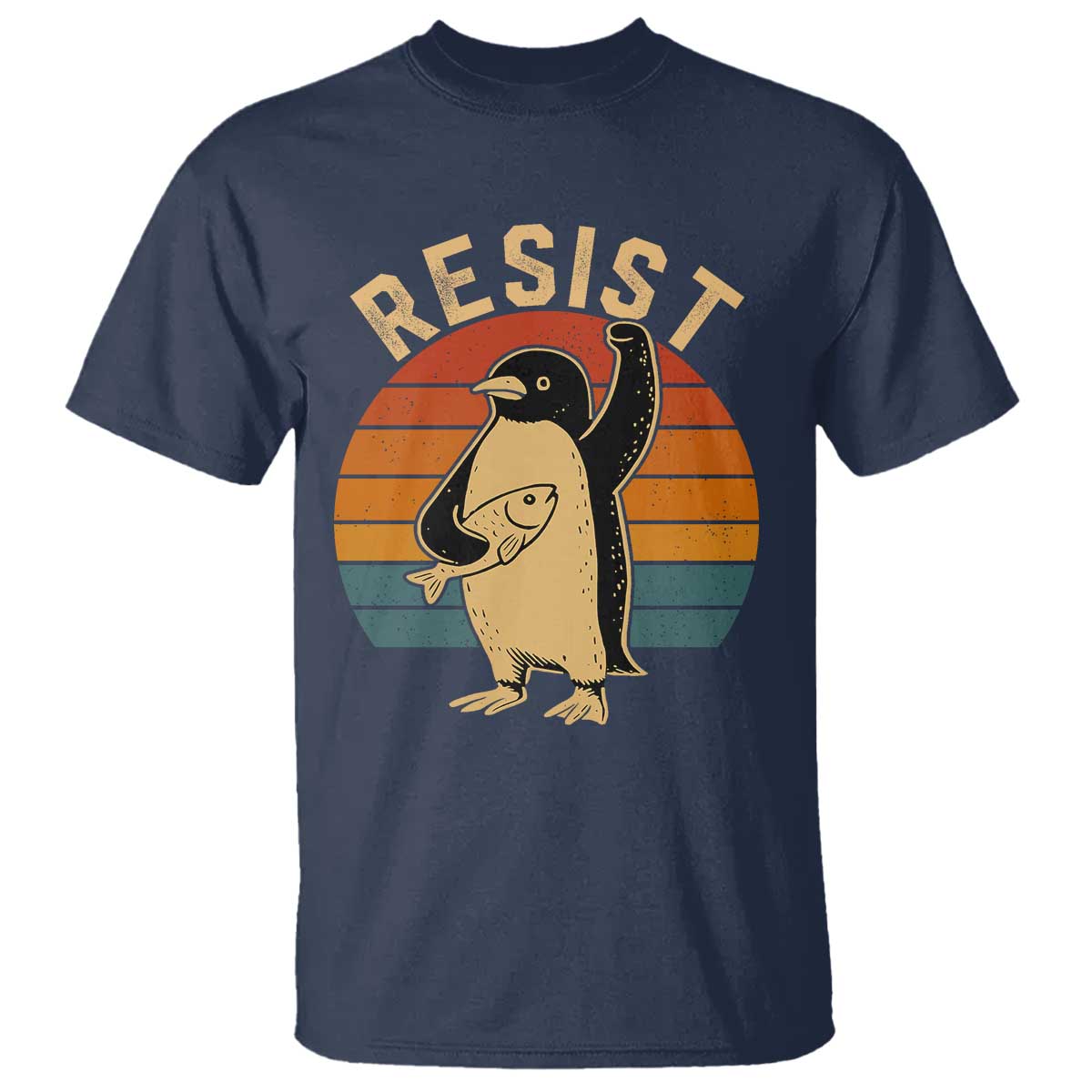 Funny Penguin Resist T Shirt Against Tariffs Retro Vintage TS02 Navy Print Your Wear