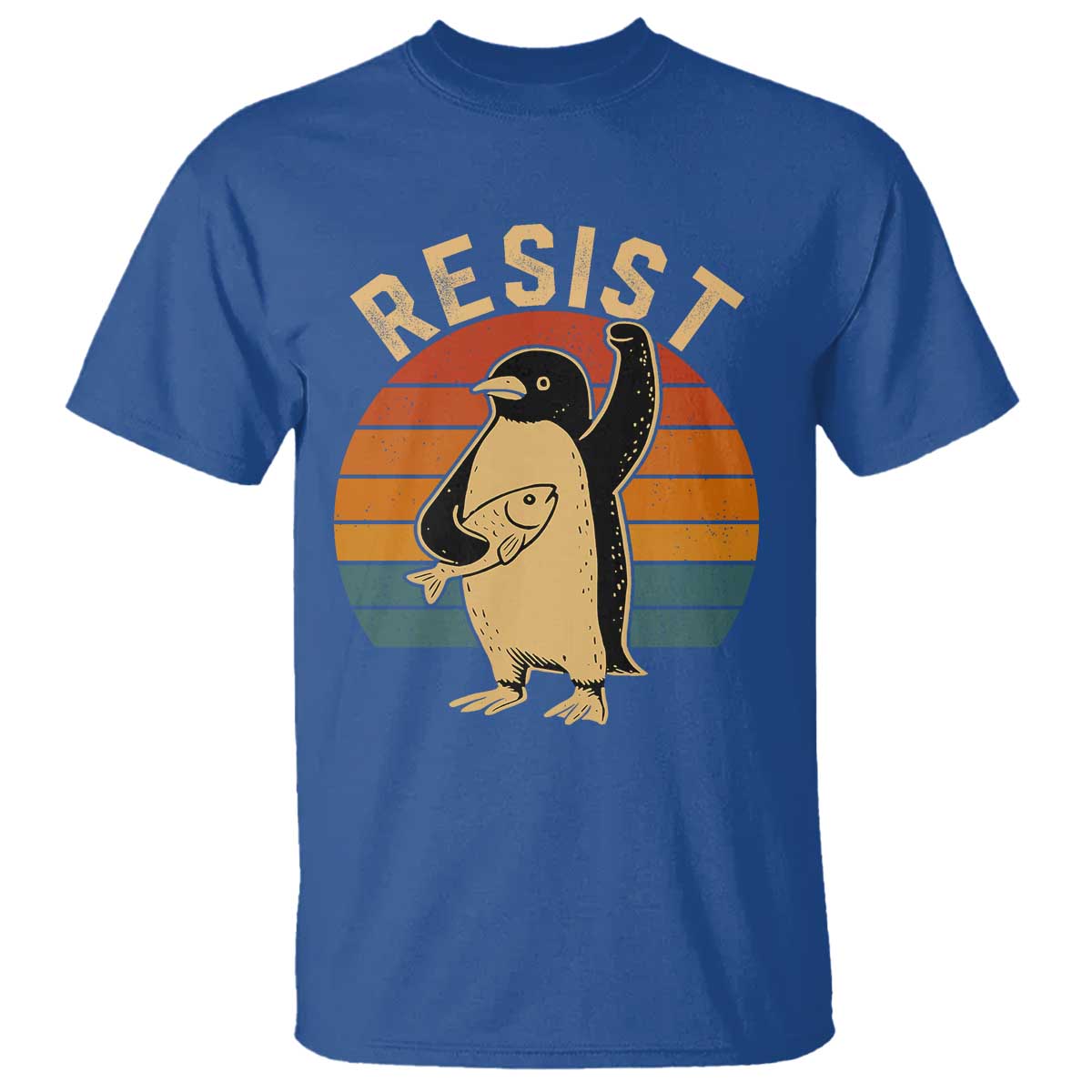 Funny Penguin Resist T Shirt Against Tariffs Retro Vintage TS02 Royal Blue Print Your Wear