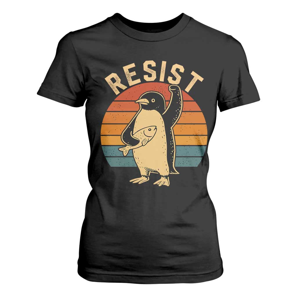 Funny Penguin Resist T Shirt For Women Against Tariffs Retro Vintage TS02 Black Print Your Wear