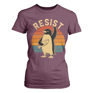 Funny Penguin Resist T Shirt For Women Against Tariffs Retro Vintage TS02 Maroon Print Your Wear