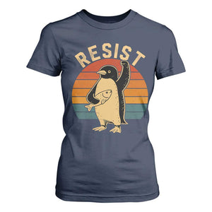 Funny Penguin Resist T Shirt For Women Against Tariffs Retro Vintage TS02 Navy Print Your Wear