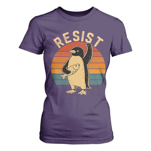 Funny Penguin Resist T Shirt For Women Against Tariffs Retro Vintage TS02 Purple Print Your Wear