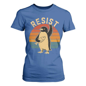 Funny Penguin Resist T Shirt For Women Against Tariffs Retro Vintage TS02 Royal Blue Print Your Wear