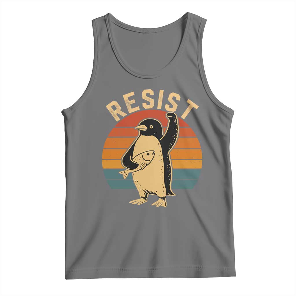 Funny Penguin Resist Tank Top Against Tariffs Retro Vintage TS02 Black Heather Print Your Wear