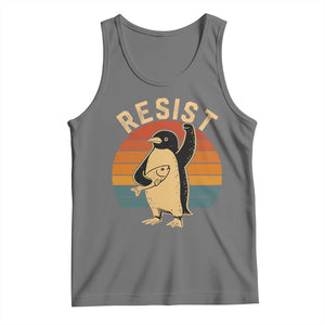 Funny Penguin Resist Tank Top Against Tariffs Retro Vintage TS02 Black Heather Print Your Wear