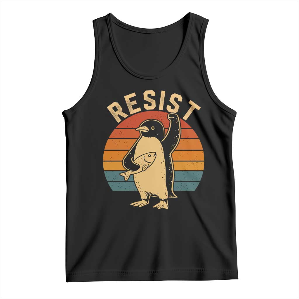 Funny Penguin Resist Tank Top Against Tariffs Retro Vintage TS02 Black Print Your Wear