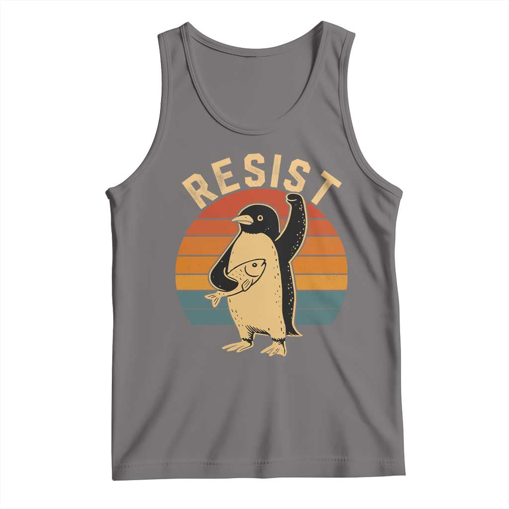 Funny Penguin Resist Tank Top Against Tariffs Retro Vintage TS02 Deep Heather Print Your Wear