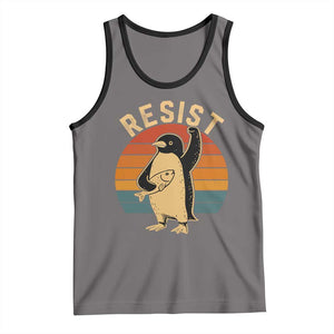 Funny Penguin Resist Tank Top Against Tariffs Retro Vintage TS02 Deep Heather Black Print Your Wear