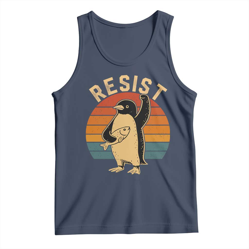 Funny Penguin Resist Tank Top Against Tariffs Retro Vintage TS02 Navy Print Your Wear