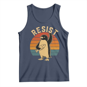 Funny Penguin Resist Tank Top Against Tariffs Retro Vintage TS02 Navy Print Your Wear