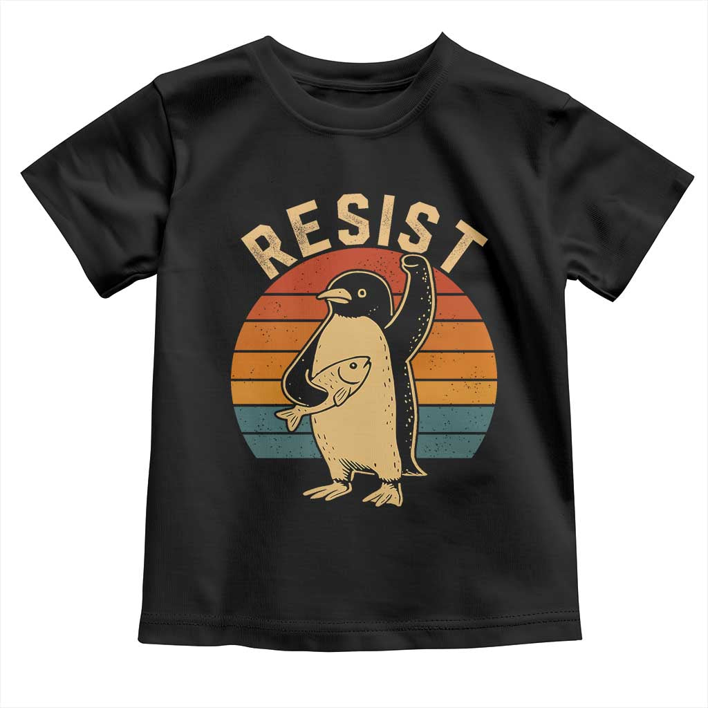 Funny Penguin Resist Toddler T Shirt Against Tariffs Retro Vintage TS02 Black Print Your Wear