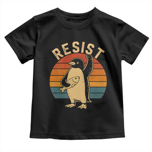 Funny Penguin Resist Toddler T Shirt Against Tariffs Retro Vintage TS02 Black Print Your Wear