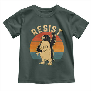 Funny Penguin Resist Toddler T Shirt Against Tariffs Retro Vintage TS02 Dark Forest Green Print Your Wear