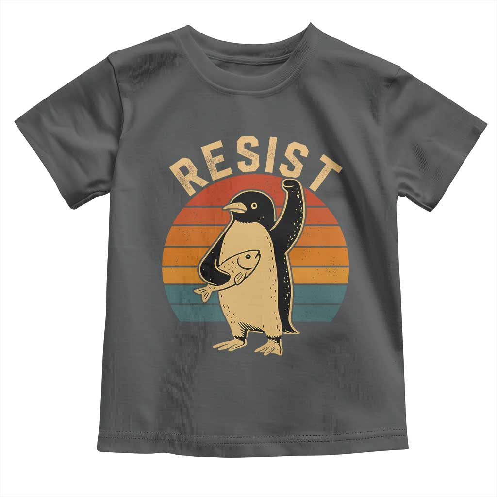 Funny Penguin Resist Toddler T Shirt Against Tariffs Retro Vintage TS02 Dark Heather Print Your Wear