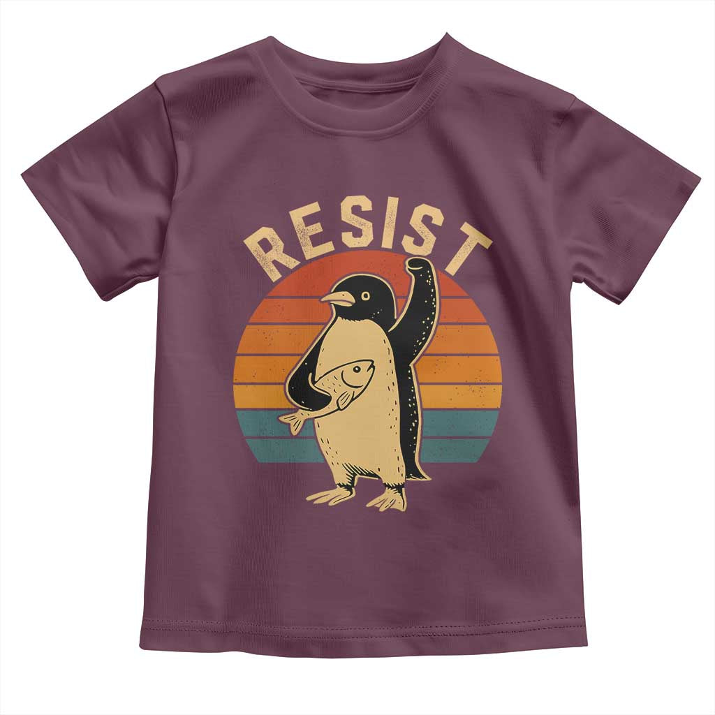 Funny Penguin Resist Toddler T Shirt Against Tariffs Retro Vintage TS02 Maroon Print Your Wear