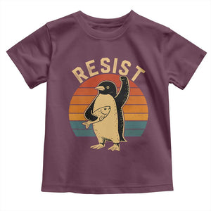 Funny Penguin Resist Toddler T Shirt Against Tariffs Retro Vintage TS02 Maroon Print Your Wear