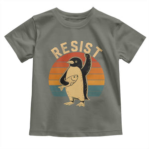 Funny Penguin Resist Toddler T Shirt Against Tariffs Retro Vintage TS02 Military Green Print Your Wear